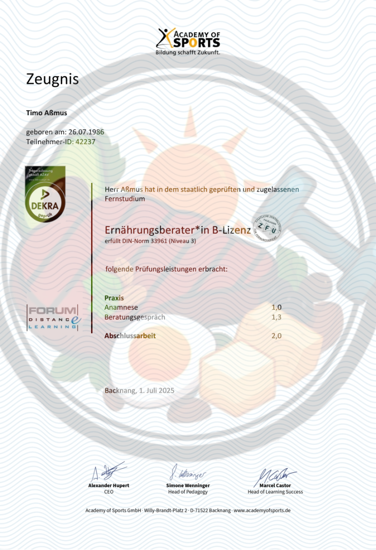 Zertifikat Ernährungsberater B-Lizenz