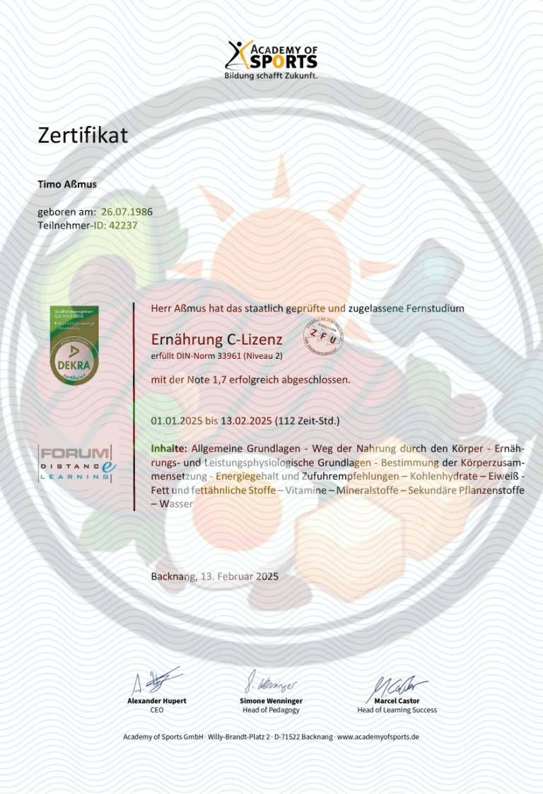Zertifikat Ernährung C-Lizenz